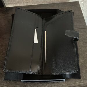 Raika Black Leather Passport Holder Snap Closure Travel Wallet Case